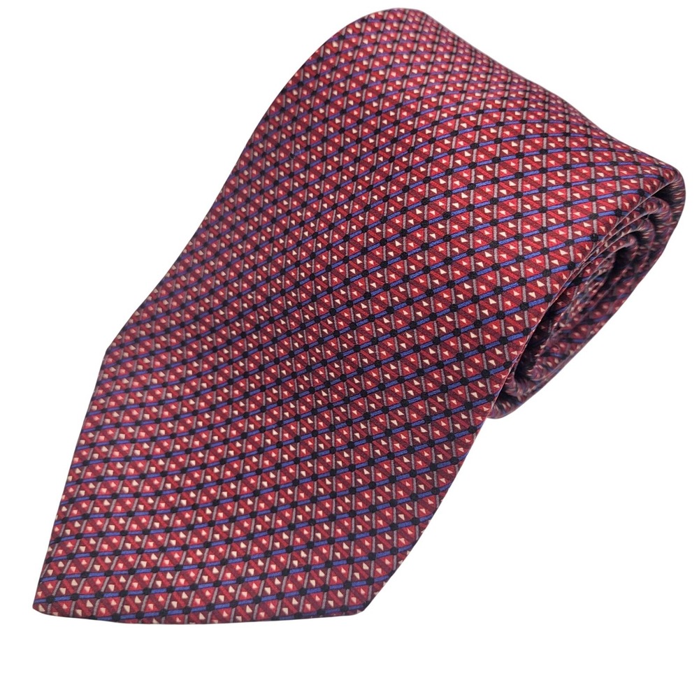 Gianfranco Ruffini Italy 100% Silk Tie Necktie Geometric Red‎ Blue USA Made